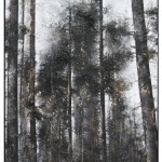 Kronenverlichtung mit Blaetterwerk, Oel, Asche, Eisenoxid, Erden, Kalk, Telefonbuchseiten, Bitumen, Feuer auf Papier auf Leinwand kaschiert, 230 x 120 x 6 cm, 2026